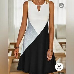 NORACORA Lightweight Comfortable Casual COLOR BLOCKING SLEEVELESS SHIRT DRESS